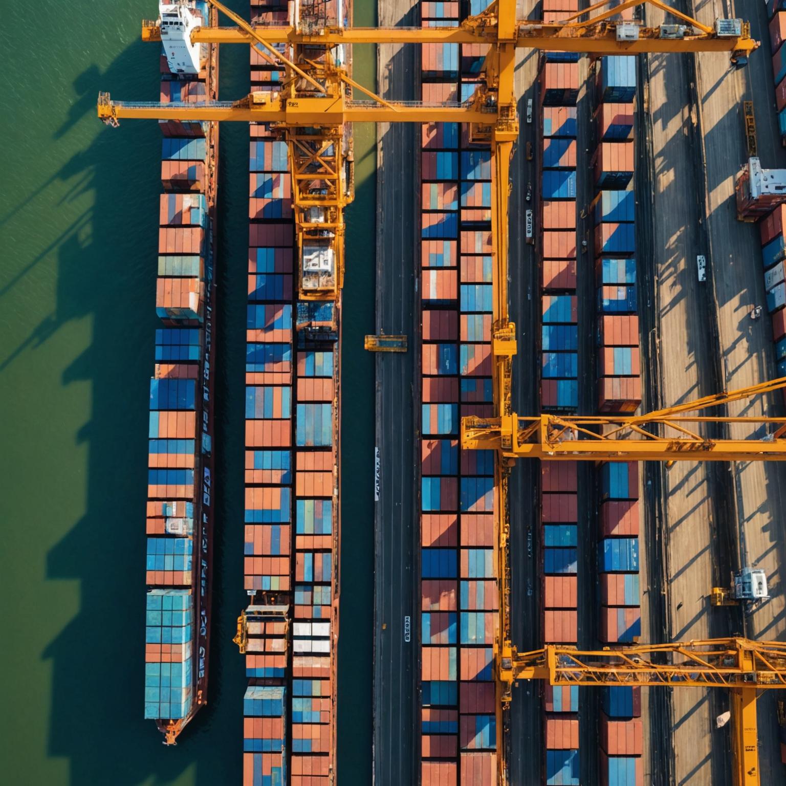 Container ship at port during golden hour