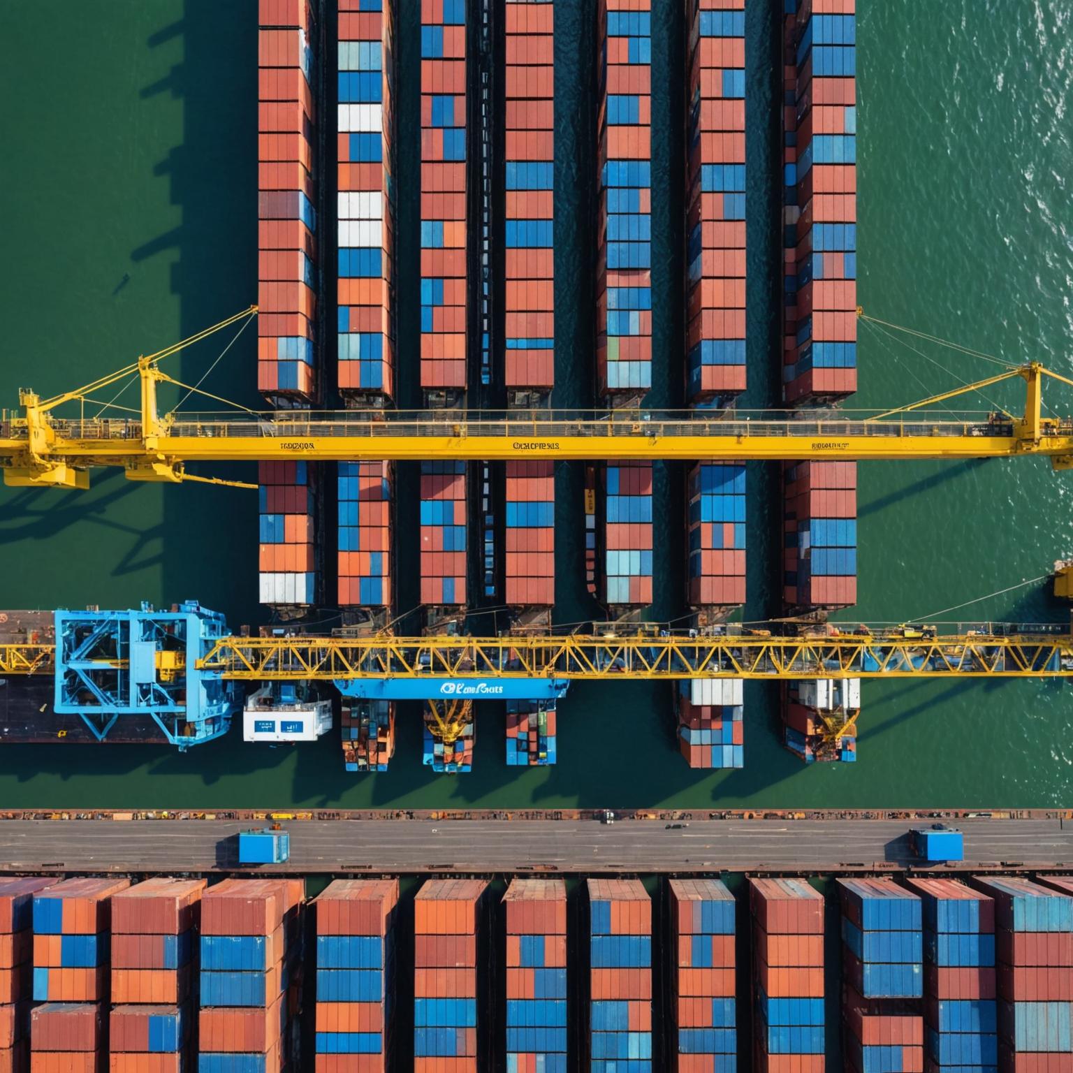 Container vessel at port loaded with shipping containers